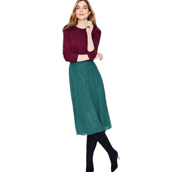 Boden Serena Midi Skirt US 4P Green Polka Dot Chiffon Flare A Line Flowy NWT - Picture 3 of 16